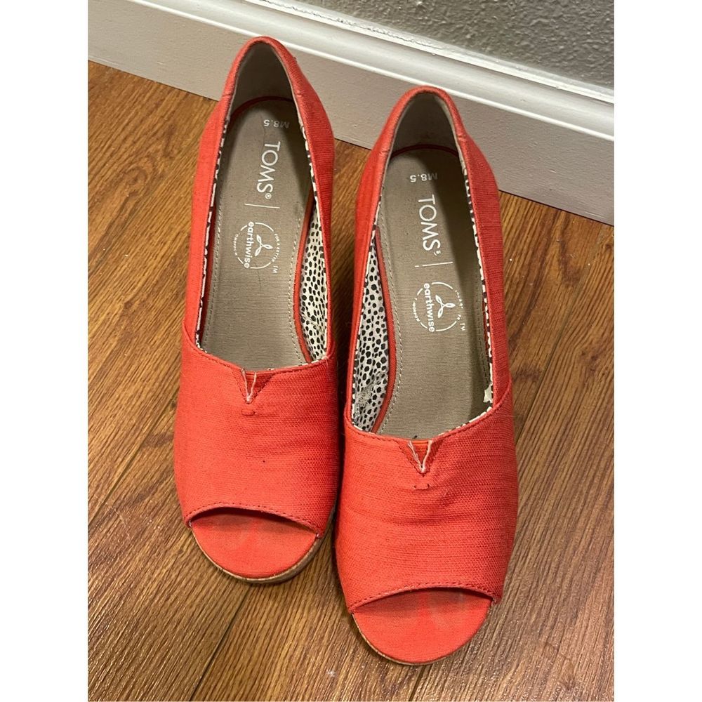 Toms Womens Michelle Cork Wedge Open Toe Red Sandals